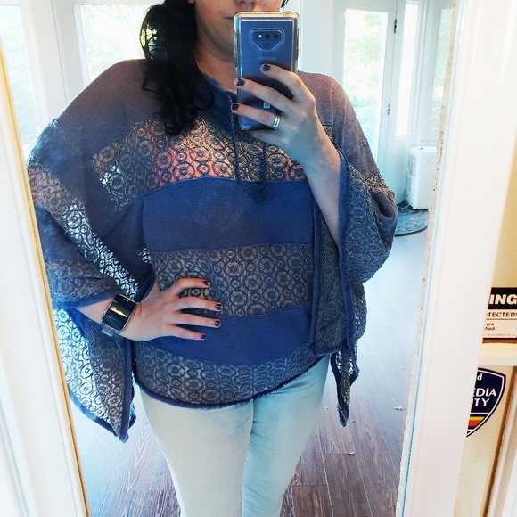 Free People Blue Sweater with Lace Panels - Picture 2 of 6